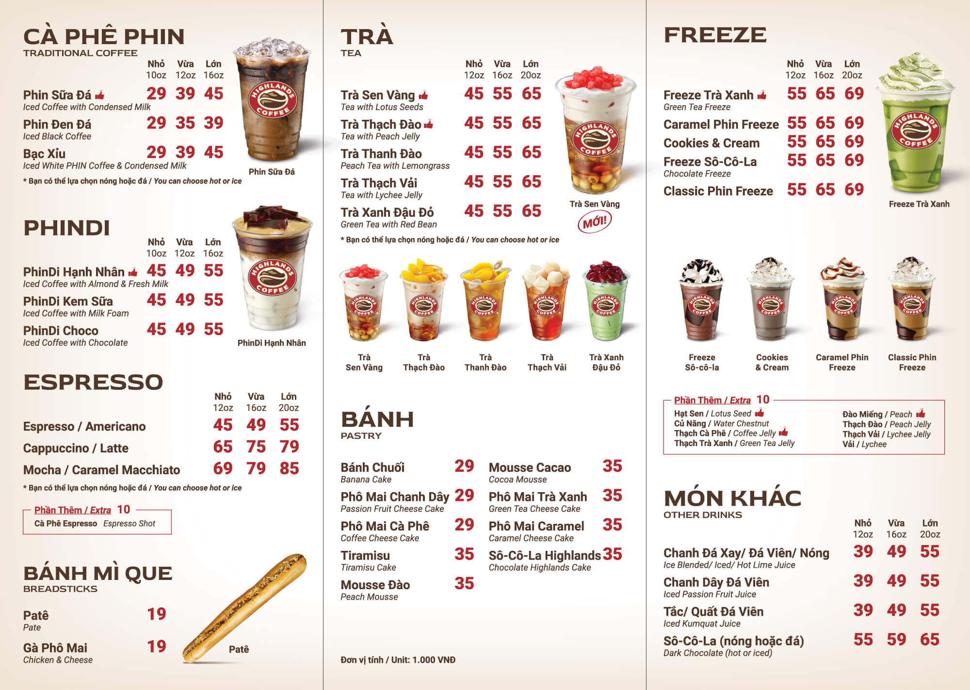 Menu Highlands Coffee